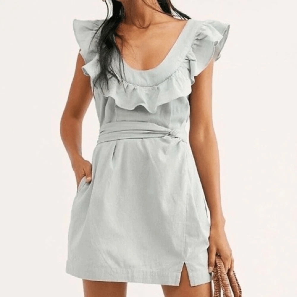 50% Off - Free People Lara Ruffle Bib Dress In Seafoam Green - Make an Offer